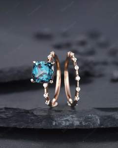 925 Cojín de plata esterlina Corte Alejandrita Compromiso 14K Chapado en oro rosa June Birthstone Promise Anillo de bodas - Product Image 4