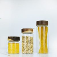 Étiquettes personnalisées  Pot en verre rond transparent de 350 ml/500 ml/850 ml avec couvercle en bois pour le stockage des épices et des aliments, y compris le miel et la confiture