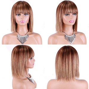Hotsale piano couleur coupe pixie <span class=keywords><strong>bob</strong></span> court avec frange brésilienne droite <span class=keywords><strong>bob</strong></span> avec frange sans colle pixie perruques pour les femmes blanches - Product Image 3