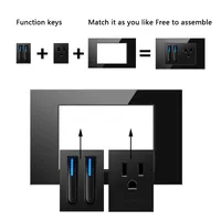 Prise murale Depoguye US double USB Type C 16A à charge rapide, 6 prises, panneau en verre, interrupteur électrique à lumière de piano, IP20 110-240V
