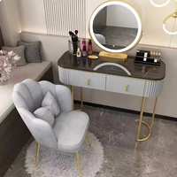 Meubles de chambre à coucher modernes blancs, miroir LED pour le maquillage, 2 tiroirs, tabouret rembourré, table de maquillage