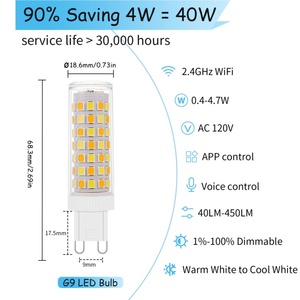 Ampoules LED Wi-Fi intelligentes les plus vendues en Chine, Tuya, à intensité variable, culot G9, blanc chaud, directement de l'usine, matériau ABS, garantie AC de 2 ans - Product Image 5