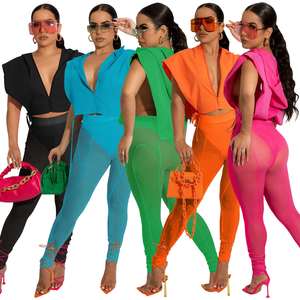 Summer 2024 Trends Sheer Sexy Pants Sets pour femmes Open Side <span class=keywords><strong>Cape</strong></span> 3Pc Outfits Mesh Tights and Top Set - Product Image 1