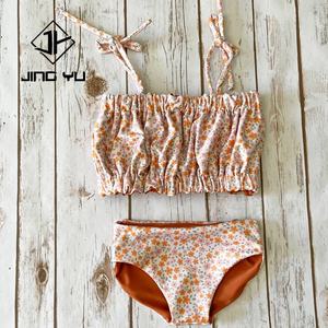 Traje de Baño de Tela Reciclada 2025, Traje de Baño Personalizado de Verano con Estampado Hawaiano de Doble Cara para Niña - Product Image 3