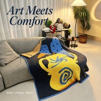 Tapisserie Murale Théière Abstraite Bleu Marine Spirale Jaune Motif Bleu Moyen Ultra Doux Toucher Semi-Velours Décoration Artistique pour Canapé de Salon
