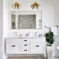 Meuble de salle de bain flottant personnalisé lavabo en marbre épais armoire en bois accessoires complets