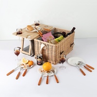 Panier de pique-nique en rotin de saule, en bambou, pliable, personnalisé, pour 4 personnes, kit de panier de pique-nique en osier, vente en gros