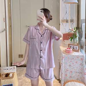 MOTE-MH174 yaz ince kadın Loungewear kısa kollu şort bayanlar pijama giyilebilir 2 parça/takım Ins tarzı gecelik toptan - Product Image 5