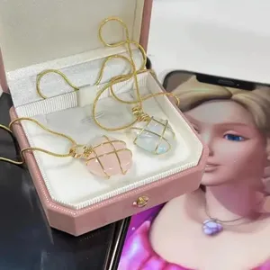 Collier en acier inoxydable plaqué or 18K avec pendentif en pierre naturelle et cœur, collier de princesse