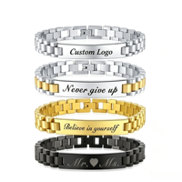 Gelang Rantai Jam Tangan Lapis Emas 18K Bahan Stainless Steel, Dapat Diukir Logo Laser, Tag Geometris Lengkung Kosong, Unisex, Untuk Pesta