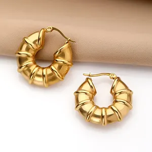 KISSWIFE Stainless Steel Exaggerated Metal C Shape Bamboo Hoop Earrings Niche Luxury Gold Plated Fashion Earrings Wholesale
