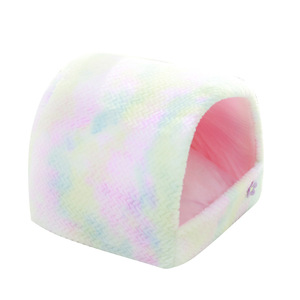 Niche pour chat semi-fermée en forme de nid d'arc-en-ciel, en fausse fourrure, pour chien, forme rectangulaire, lavable à la main, abri chaud et confortable - Product Image 1