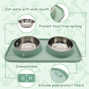 Comedero Doble de Silicona de Grado Alimenticio con Logotipo Personalizado, con 2 Insertos Extraíbles de Acero Inoxidable y Base Antideslizante para una Fácil Limpieza - Product Image 4
