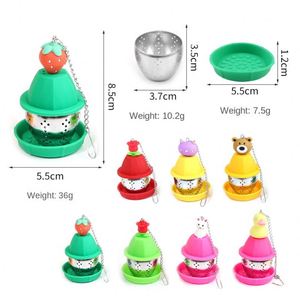 Cute Stainless Steel Food Grade Eco-Friendly Leaf Shape Strainer Filter Silicone <b>Tea</b> <b>Infuser</b> with Drip Tray - Product Image 4