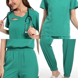 Women Scrub Set Moisture Wicking Knitted Split Uniform Hospital Workwear S XXL - Product Image 2