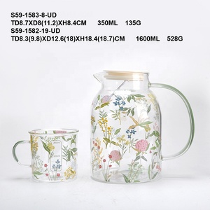 Bán buôn lớn hoa cao chịu nhiệt Borosilicate Tempered Glass nước bình với nắp gỗ - Product Image 2