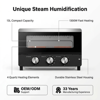Four à toaster mini 13L 1300W avec boîtier en acier inoxydable, four électrique pour pizza et gâteaux avec fonction d'humidification, prend en charge OEM/ODM