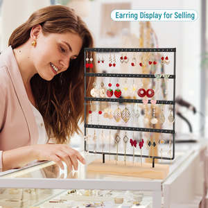 Black 88-Hole & 4-Layer Earring Organizer Display Stand Hanging <b>Jewelry</b> <b>Holder</b> for Earrrings - Product Image 6
