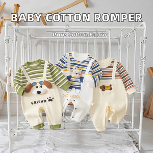 Combinaison en coton doux à imprimé animal pour bébé – Combinaison respirante à manches longues - Product Image 1
