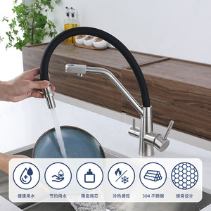 Jboyun 304 Stainless Steel Kitchen Faucet Single Handle Ceramic Valve 360 Degree Rotate Modern Deck Mounted - Product Image 2