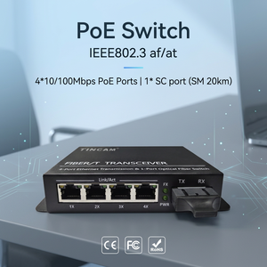 Tincam 4-Port 10/100M โหมดเดียวไฟเบอร์คู่ความจุ1G ตัวแปลงสัญญาณใยแก้วนำแสง1G VLAN POE สวิตช์เครือข่าย VLAN POE - Product Image 1