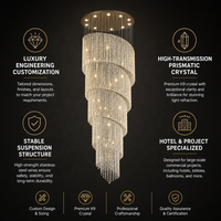 Lustre en cristal en spirale longue de luxe moderne Senfey pour hall à double hauteur, hall d'hôtel, éclairage de projet