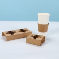 Supports de tasses à café jetables personnalisés en carton ondulé kraft pour boissons, thé au lait et thé boba