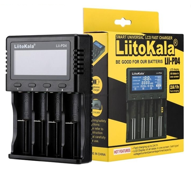 Factory Price Liitokala Pd4 Charger Smart Li Ion Battery Charger 4 Slot LCD Universal Battery Charger for 18650 21700 26650