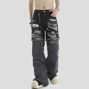 Pour DiZNEW Vintage 2 pièces grande taille hommes imperméable jean mi-taille adoucissant en détresse blanc clair foncé couleur cassé <span class=keywords><strong>crayon</strong></span> - Product Image 1