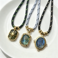 Nouveau Collier en Pierre Naturelle Multi-Styles avec Pendentif, Cordon Tressé Coloré, Formes Rondes et Carrées pour Femme