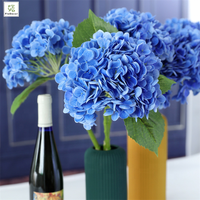 Fleur d'Hortensia Artificielle en Latex “Real Touch” de Haute Qualité, Grande Tête, Tige pour Fêtes, Hôtels, Mariages, Fleurs Décoratives de Table, Bleue