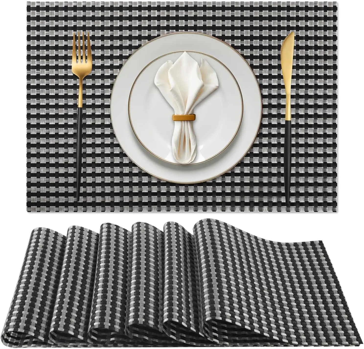 Manteles individuales lavables con diseño de tejido de PVC para mesa de comedor, manteles individuales rectangulares para restaurante de boda de lujo para mesa de cocina