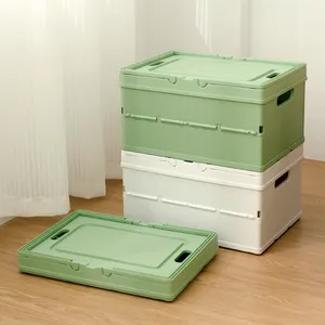 Nouveaux paniers de rangement pliants en plastique Pastel organisateur de bureau empilable avec poignée pour tissu de bureau de cuisine à domicile