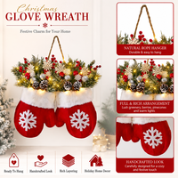 Guirlande de Noël en forme de gant avec LED, pommes de pin, baies et flocons de neige, pour porte ou mur d'entrée, fournisseur OEM