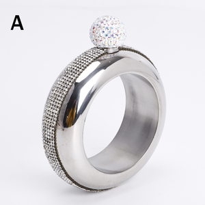 Pulsera con tachuelas de diamantes de acero inoxidable 304, botella de vino portátil de 3,5 onzas, pulsera de botella redonda, botella de vino con tapa de diamante - Product Image 1