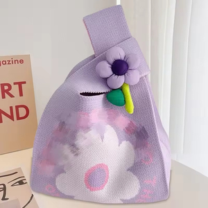 Bolso de punto de gran capacidad para mujer, estilo coreano, con diseño floral, portátil, para primavera, venta al por mayor - Product Image 6