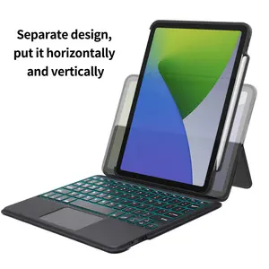 BSCI आपूर्तिकर्ता बीहड़ चमड़ा स्मार्ट निविड़ अंधकार Shockproof वियोज्य वायरलेस कीबोर्ड मामले iPad के लिए Touchpad के साथ प्रो 12.9