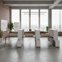 Bureau d'équipe avancé avec cadre en bois, rangement multi-niveaux, espace de travail professionnel, caractéristiques ergonomiques modernes, bureaux debout pour bureaux ouverts