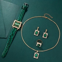 Jam Tangan Mewah LP12 Model Terbaru Dial Persegi Romawi Set Gelang Tali Kulit Wanita Fashionable Perhiasan Cantik Set Empat Buah