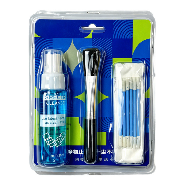 4-in-1 Phone & Camera Kit - 30ml Spray, Cloth, Round/Pointy Foam Swabs, Brush - for Screen, Lens, Earpiece Mesh & Charging Port