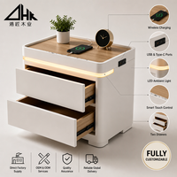 Table de chevet intelligente à LED avec station de charge sans fil, table de chevet moderne avec lumière ambiante 3 couleurs et ports USB, blanc
