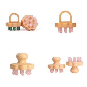 Masajeador Gua Sha de piedra natural para el cuero cabelludo, peine de Jade de cuarzo rosa de 9 dientes, herramienta de masaje terapéutico con mango de madera, masajeador de cabeza - Product Image 3