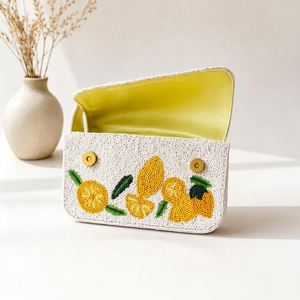Sac à main en coton brodé à la main, motif floral, forme rectangulaire, motif citron, sac artisanal en point de croix - Product Image 1