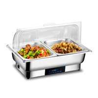 Elektrischer Edelstahl-Chafing-Dish Speisenwärmer-Set mit Doppelbehälter, Digitaler Dampfgarer für Kommerzielle Buffets und Restaurants