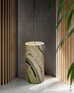 Di alta qualità Design europeo unico in marmo verde <span class=keywords><strong>bagno</strong></span> un pezzo rotondo piedistallo lavabo lavabo lavabo - Product Image 4