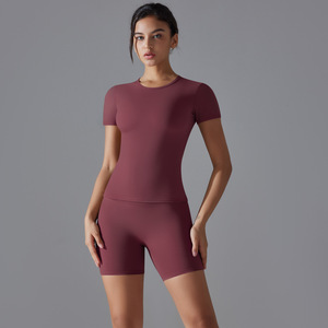 Top Deportivo Corto de Yoga para Mujer, Cintura Alta, Manga Corta, Ecológico, Transpirable, Poliéster/Nailon, Diseño Color Block - Product Image 6