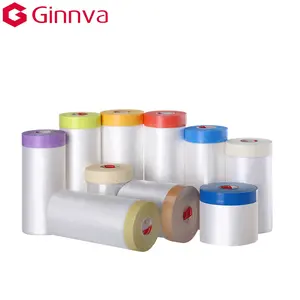 Ginnva米色房屋装饰遮蔽膜绉纸胶带，带单面橡胶，用于室内设计和覆盖