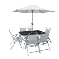 Factory Direct Ensemble de 7 pièces Meubles de salle à manger d'extérieur Parasol de jardin Chaises parapluie Table