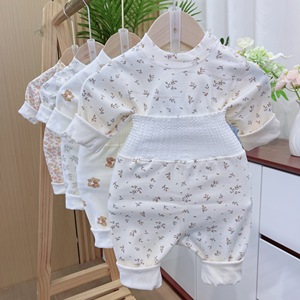 Conjunto de Pijama de 2 Piezas para Bebés, Otoño/Invierno, Cintura Alta, Protección Abdominal, Estampado Floral, Manga Larga, Casual, Transpirable - Product Image 4