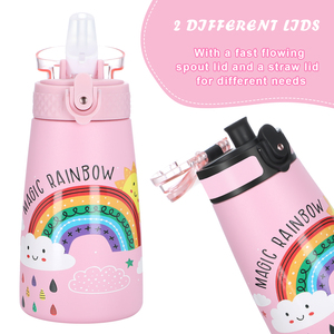 SilverJet Kids Stainless Steel Water <b>Bottle</b> 350ml Double Wall Insulated With <b>Straw</b> Leakproof Lid Cute Design For School Outdoor - Product Image 5